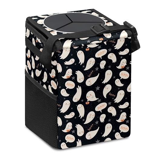 Car Trash Can – Multi-Purpose, Lightweight and Portable with Durable Water-Resistant Coating, No Installation Required, Practical and Ample Capacity, Variety of Colors Halloween Ghost Pumpkin