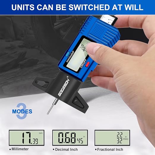 Godeson Digital Tire Gauge with 3 Modes - Fractional Inch, Decimal Inch and Millimeter, Accurate Tire Gauge for Motorcycles, Cars, Trucks