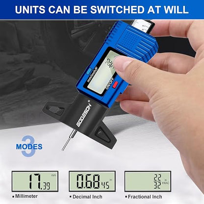 Godeson Digital Tire Gauge with 3 Modes - Fractional Inch, Decimal Inch and Millimeter, Accurate Tire Gauge for Motorcycles, Cars, Trucks