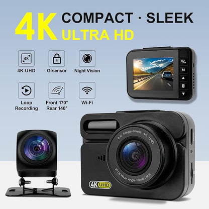 Dash Cam Front and Rear, Built-in WiFi, Included 64GB Card, Car Dash Camera, 170°Wide Angle, Night Vision, 24H Parking Mode, Loop Recording, G-Sensor (ZD60:4K+1K GPS)