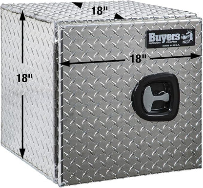 Buyers Products 1705201 Aluminum Underbody Truck Box, 18 x 18 x 18 Inch, Silver Diamond Tread Truck Tool Box W/ Locking Barn Door Closure, Made in the USA, Vehicle Tool Box for Storage & Organization