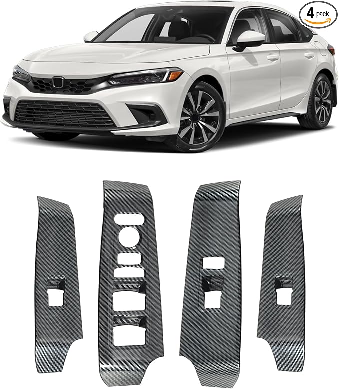 Carbon Fiber Window Lift Switch Panel Cover Compatible with 2022-2026 11th Gen Honda Civic
