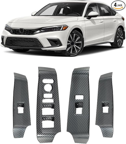 Carbon Fiber Window Lift Switch Panel Cover Compatible with 2022-2026 11th Gen Honda Civic
