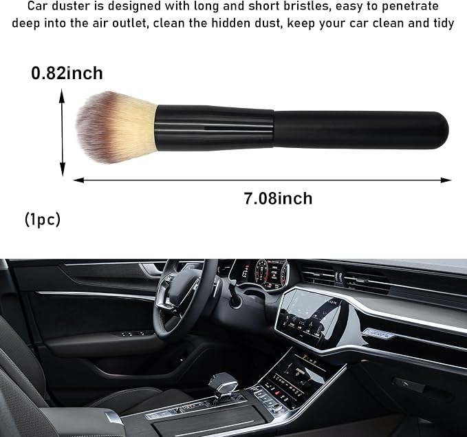 Ziciner Car Detailing Brush, Curved Soft Bristles Auto Removal Dust Collectors, Universal Vehicle Dashboard, Air Conditioner Vents etc Interior Cleaning Tool Accessory (Long-Beige)