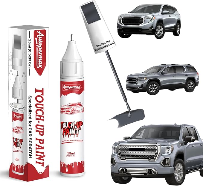 Satin Steel Gray Metallic(G9K/WA464C) Car Touch Up Paint for GMC, Color Accurate Two-In-One Car Paint Scratch Repair Pen, Professional Scratch Remover for Vehicles Chips and Nicks Scuff