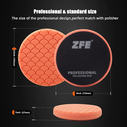 Buffing Polishing Pads, 7Pc 6.5 Inch Face for 6Inch 150mm Backing Plate Compound Buffing Sponge Pads Cutting Polishing Pad Kit for Car Buffer Polisher Compounding, Polishing and Waxing -PPTYS6SET