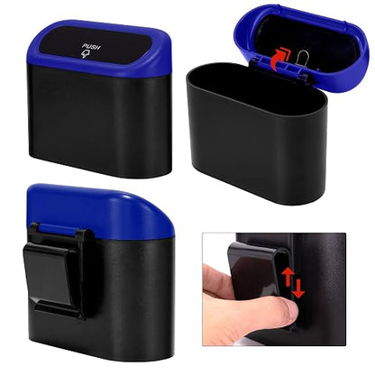 Ginsco 2 Pack Mini Car Trash Can with Lid, Small Car Garbage Can, Cute Leakproof ABS Car Trash Bin, Car Accessories for Interior, Garbage Bin for Car, Home, Office with 120pcs Trash Bags Black/Blue