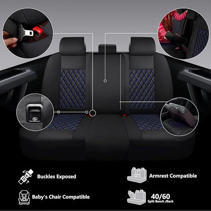 F150 Seat Covers, Custom Ford F150 Truck Seat Cover Fit for 2015-2025 F150 and 2017-2025 F250 F350 F450 Super Duty Crew Cab XL XLT Lariat King Ranch Platinum (Black blue, Front and Rear(5 seats))