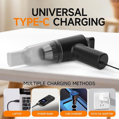 PAPIFEED Handheld Vacuum Cordless for Pet Hair, Portable Mini Vacuum with Static Hair Collector for Home, Dual-Layer Stainless Steel Filter, Dual Filte, USB-C Rechargeable Lightweight Vacuum (Black)