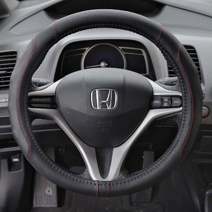 Motor Trend Ergonomic Steering Wheel Cover/Protector for Small Size Steering Wheels in Cars, SUVs, Boats (13.5-14.5") - Grip Drive Pro Comfort Grip (Black/Red Stitching)