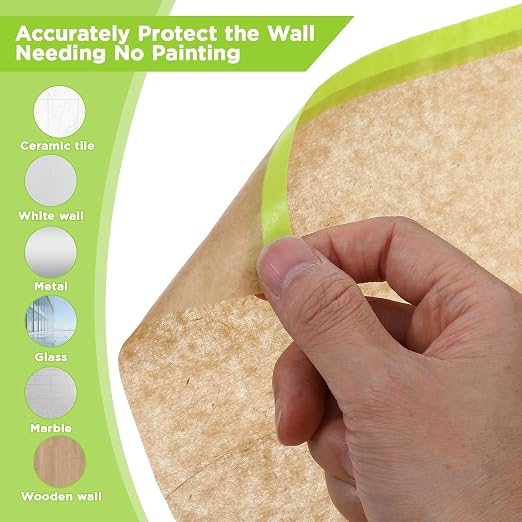 4 Rolls Pre-Taped Masking Paper, 6” x 50 Ft Adhesive Protective Painters Paper for Covering Cars, Furniture, Floors & Frames