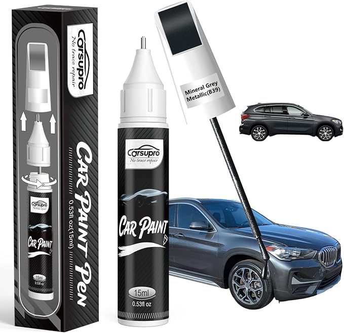 Mineral Grey Metallic(B39) for BMW Touch Up Paint Pen, 2 in 1 Car Scratch Remover with Pen Tip and Brush, Precise Color Match for Car Paint Scratch Repair, Quickly and Easily Fix Chips and Nicks
