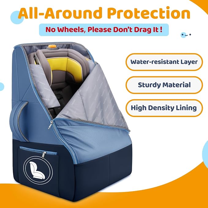 YOREPEK Carseat Travel Bag for Airplane, Heavy Duty Carseat Bags for Air Travel with Wear-Resistant Bottom, Adjustable Shoulder Straps, Padded Car Seat Travel Bag for Gate Check, Blue