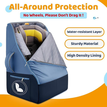 YOREPEK Carseat Travel Bag for Airplane, Heavy Duty Carseat Bags for Air Travel with Wear-Resistant Bottom, Adjustable Shoulder Straps, Padded Car Seat Travel Bag for Gate Check, Blue