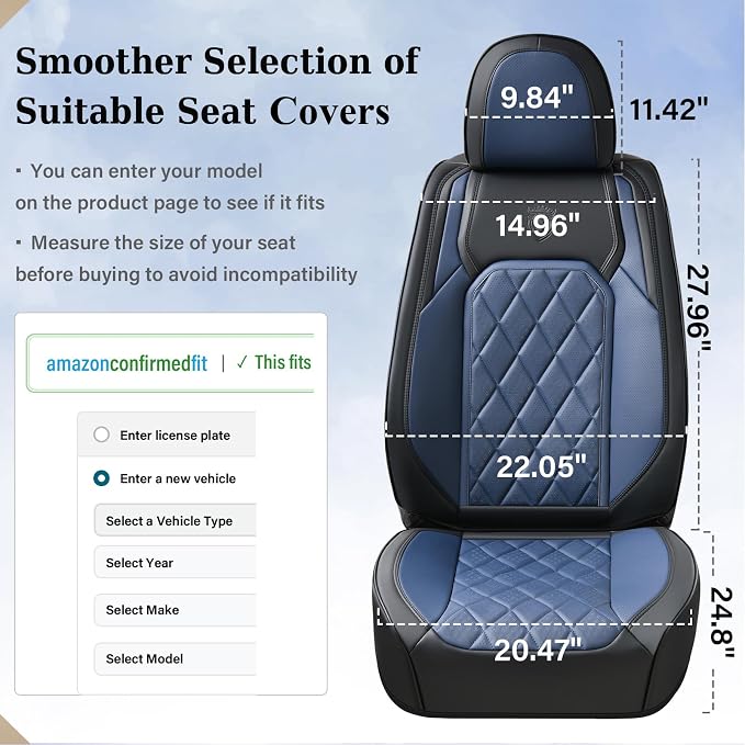 Coverado Seat Covers, Car Seat Cover Front Seats, Luxury Faux Leather Seat Cover, Black and Blue Seat Cover, Car Seats Protectors Waterproof, Automotive Seat Covers Universal Fit for Most Cars
