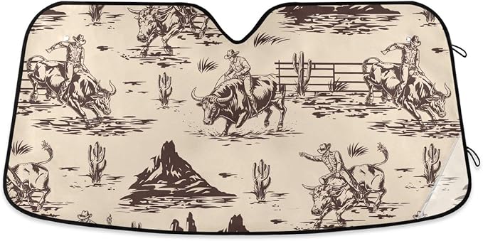 West Cactus Cowboy Windshield Sun Shade for Car Auto SUV Truck Foldable Front Window Sunshade Sun Visor Protector Block UV Rays Reflect Heat, 55" x 28"