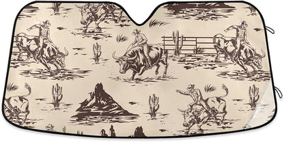 West Cactus Cowboy Windshield Sun Shade for Car Auto SUV Truck Foldable Front Window Sunshade Sun Visor Protector Block UV Rays Reflect Heat, 55" x 28"