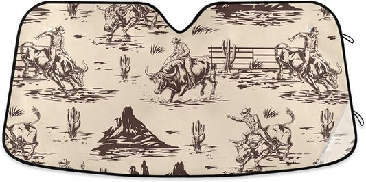 West Cactus Cowboy Windshield Sun Shade for Car Auto SUV Truck Foldable Front Window Sunshade Sun Visor Protector Block UV Rays Reflect Heat, 55" x 28"