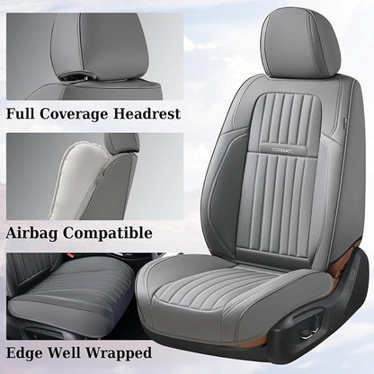 Coverado Front Seat Covers, Car Seat Cover, Gray Seat Covers for Cars, 2PCS Car Seat Protector,Waterproof Faux Leather Car Seat Cushion, Luxury Seat Cushions, Auto Seat Covers Fit for Most Vehicles