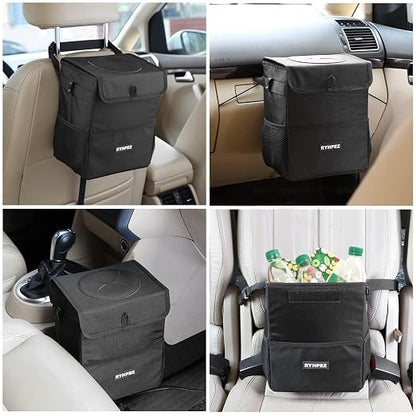 Ryhpez Car Trash Can with Lid - Leakproof Garbage Bin Car Organizer Bag, Foldable Vehicle Trash Bin with Structure Support, Automotive Truck Accessories for Women & Men (2 Gallon/7.5L)