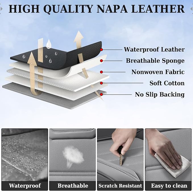 Coverado Car Seat Covers, Front Covers for Cars, Car Seat Cover Front Seats, Car Seat Protector Waterproof, Leather Car Seat Cushion, Universal Interior Covers Seat Protectors for Most Cars Gray