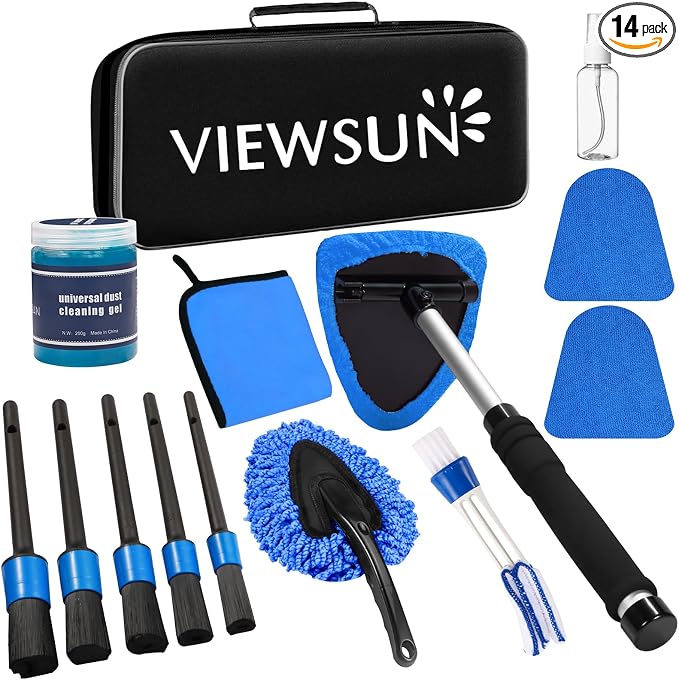 Windshield Cleaner Tool, 14Pcs Car Interior Cleaning Kit, Car Detailing Kit Interior Cleaner, Car Detailing Brushes, Car Cleaning Gel, Inside Cleaning Supplies Accessories for Women Men
