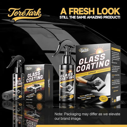 Toretark Car Ceramic Glass Coating Spray,Automotive Windshield Rain Repellent Glass Polish Protect, Long-Lasting Quick Dry Coat (3.38 fl oz +Towel)