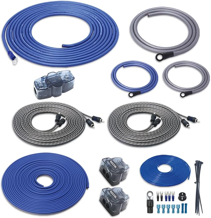 Recoil RC4D True 4 Gauge Car Audio Dual Amplifiers CCA Wiring Installation Kits with OFC RCA Cable