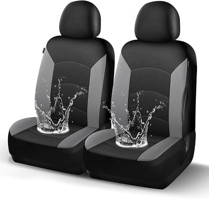 HChengkikz Car Seat Covers Front Seat, Waterproof Neoprene Car Seat Covers, Airbag Compatible, All Season Protection Universal Fit Most Cars, Trucks, SUVs (Black + LightGray)