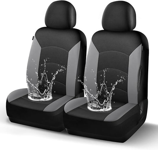 HChengkikz Car Seat Covers Front Seat, Waterproof Neoprene Car Seat Covers, Airbag Compatible, All Season Protection Universal Fit Most Cars, Trucks, SUVs (Black + LightGray)