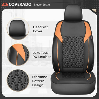 Coverado Seat Covers for Cars, Seat Covers Full Set, Waterproof Seat Covers, Car Seat Covers Front Seats and Back, Car Seat Cushion, Car Seat Protector Universal Fit Most Cars Trucks SUV, Black&Orange
