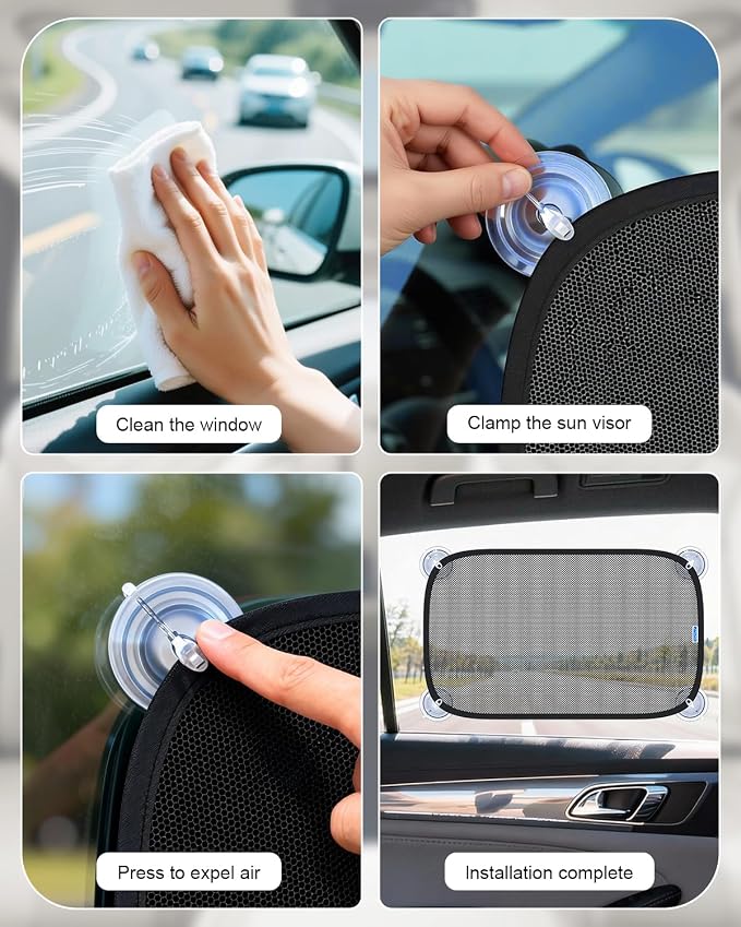 PEMOTech Car Window Shades for Baby【8 Suction Cups & Static Cling】 2 Pack-21"x14" Side Window Cover for Child,Certified Sunshades for Kids to Block 99.9% UVR, Sun Shade Universal Fit Most of Cars