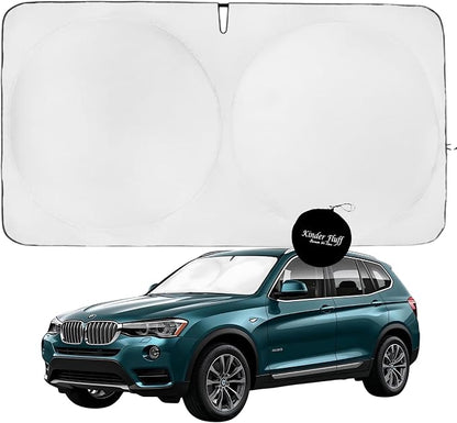 Windshield Sun Shade | Compatible for BMW X3 (2011-2017) | Certified 99.87% UVB & 99.02% UVA Car Sun Shade. Award Winning Sunshade - Patented Technology | Car Shades by Kinder Fluff