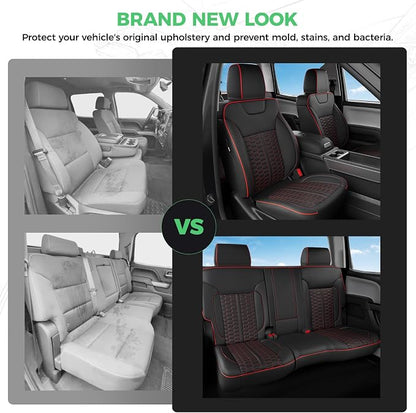 Custom Leather Seat Covers for Silverado/Sierra 1500 2014-2018, 2500HD 3500HD 2015-2019 Crew Cab Full Set with Jump Seat Cover (Armrest Storage Version Only),Truck Accessories