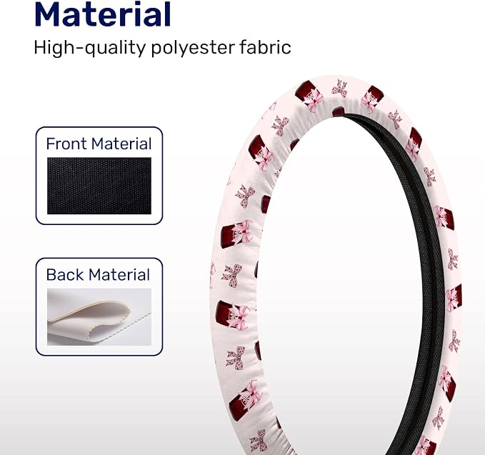 GENANY Retro Soda Bow Steering Wheel Cover, Non Slip Polyester Car Wheel Protector for Car SUV Truck, Universal 15 Inch