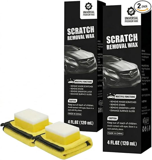 Car Scratch Remover (2-Pack) - Premium Auto Paint Restorer Wax to Easily Repair Minor Scuffs, Blemishes & Oxidation, Includes Applicator Sponge & Microfiber Towel