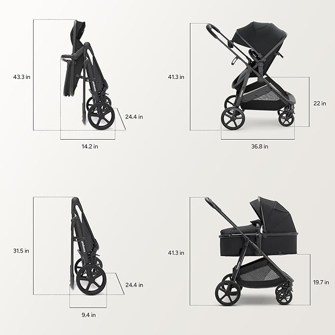 Mompush Wiz 2 in 1 Baby Stroller with Infant Pramette Mode, One Hand Fold Convertible Newborn to Toddler Stroller with Reversible Seat and Large UPF 50+ Canopy