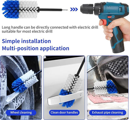 Wheel Brush, Soft Drill Wheel Cleaner Brush, Drill Brush for Car Wheel, No Scratches Highly Dense and Durable Car Wheel Brush Rim Tire Car Cleaning Brush for Wheels, Rims, Engines, Exhaust