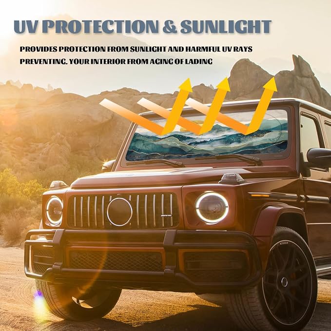 Argan Sun Car Windshield Sun Shade Mountain Land Heatshield Front Window Car Sun Shade Windshield Blocks UV Rays Sun Visor Protector for Car Sedan Truck SUV Accessories 59x31.5 Inch
