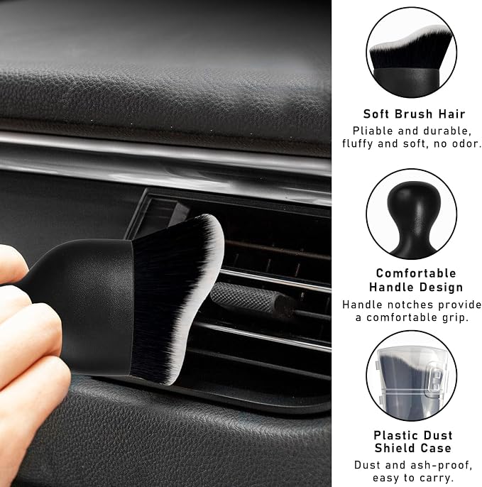 Dickno 2PCS Car Interior Dust Brush, Soft Scratch Free Auto Detailing Brushes, Universal Vehicle Interior Cleaning Tool for Automotive Dashboard, Air Vents, Leather (Black & White)