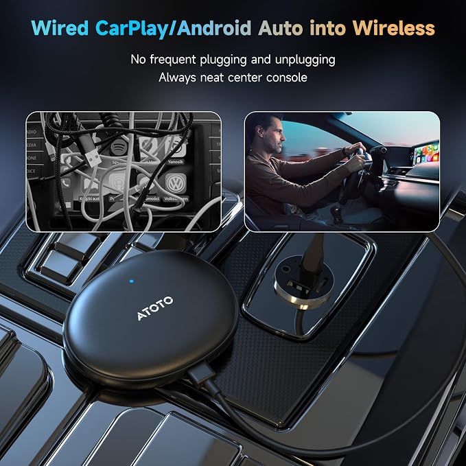 ATOTOZONE AD5 AI Box Wireless CarPlay Adapter & Android Auto, 2025 Upgrade Ai Box CarPlay Compatible with YouTube, AI DriveChat, Dual Wi-Fi, Dual BT, for OEM Wired CarPlay/Android Auto