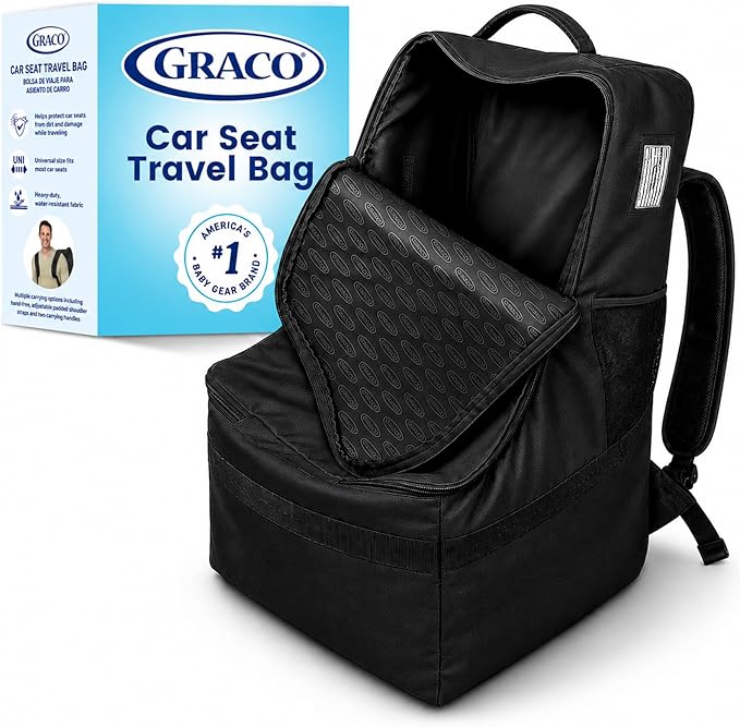 Graco Padded Car Seat Travel Bag & Infant Carrier Backpack, Durable Large Back Pack for Carseats & Booster Seats, Airport Gate Check Bag Luggage, Double Padded Strap, Water Resistant Material, Black