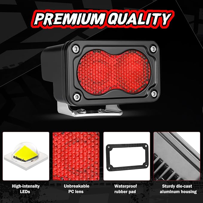 3 Inch LED Pod Lights Red Yellow Off Road Auxiliary Rear Light Fog Driving Cube Light Bar Red Hunting Fishing Emergency Safety Signal Work Lights for Truck UTV Pickup Motorcycle Boat