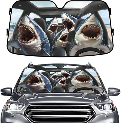 GENANY Shark Windshield Cover for Car SUV Truck (55x30 Inches), Foldable Heat Shield, Shades for Front Windows, Protector Blocks UV, Car Decor