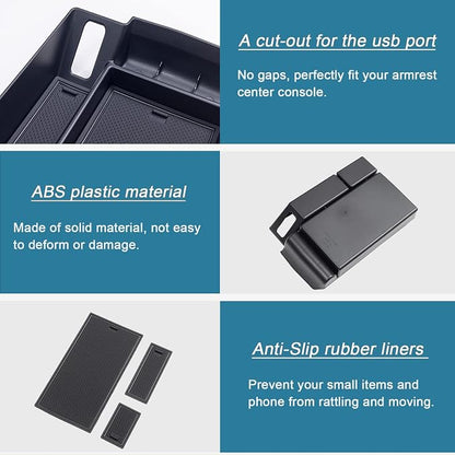 TOPINSTALL Center Console Organizer Compatible with 2021-2026 Toyota Sienna Accessories, Armrest Box Secondary Storage Tray Coin Container ABS Plastic-Black