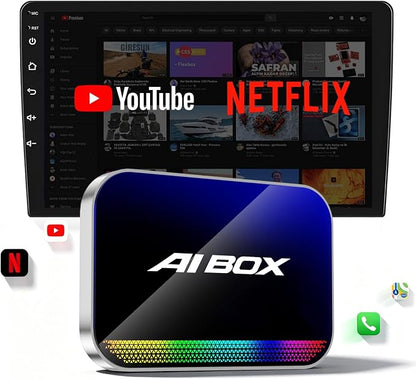 Wireless CarPlay & Android Auto Adapter, Magic AI Box with YouTube TikTok, Built-in Play Store and Screen Mirroring, Plug and Play Video Adapter for OEM Factory Wired CarPlay Vehicles