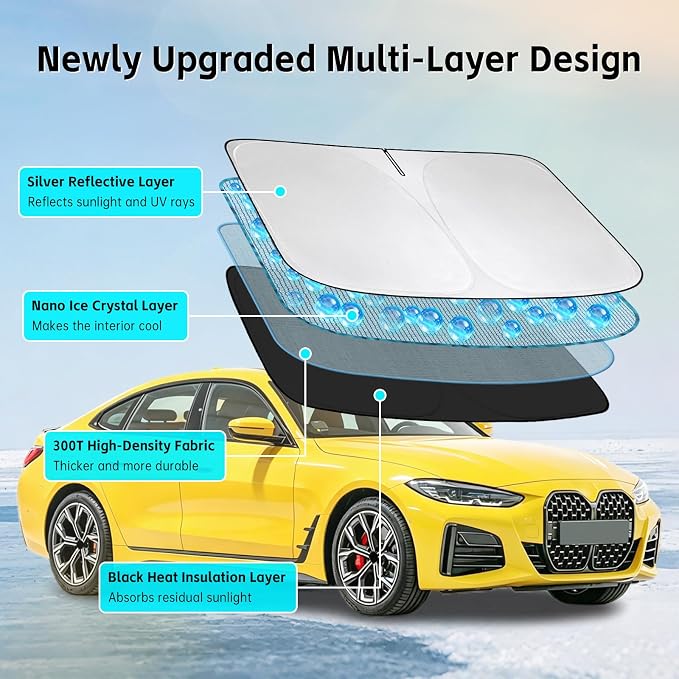 Windshield Sun Shade for BMW 4 Series 2014-2026 Sunshade 300T Windshield Cover Shield Protector Blocks UV Rays Custom Fit 4 Series Front Window Shade Windshield Accessories Keep Cool Foldable