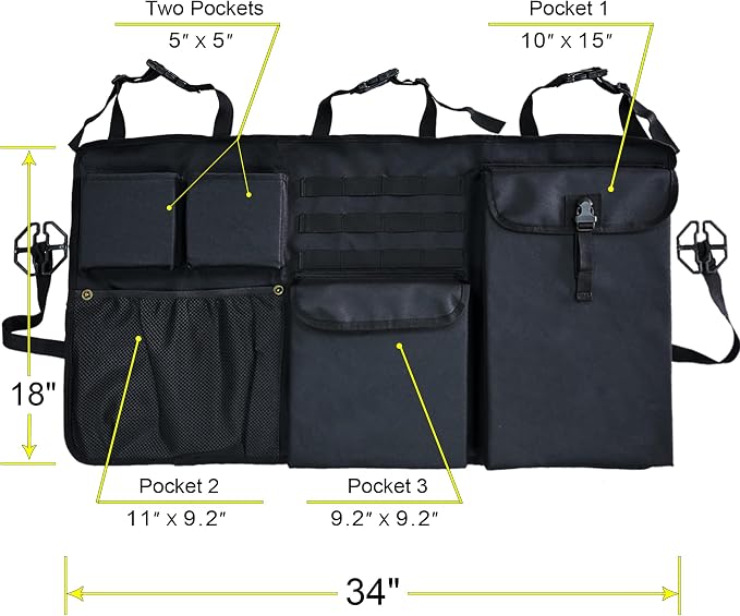 Car Trunk Organizer with Multiple Storage Compartments, Mesh Pockets, Black