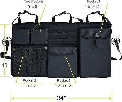 Car Trunk Organizer with Multiple Storage Compartments, Mesh Pockets, Black