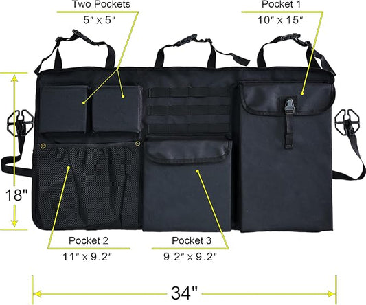 Car Trunk Organizer with Multiple Storage Compartments, Mesh Pockets, Black
